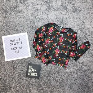 Mesh Floral Embroidered Crop Long Sleeve